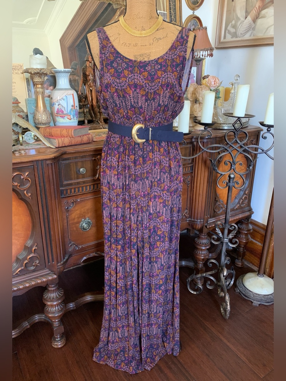 Vintage Mossimo Botanical Floral Boho Hippie Gypsie Romper Jumper and Belt Set